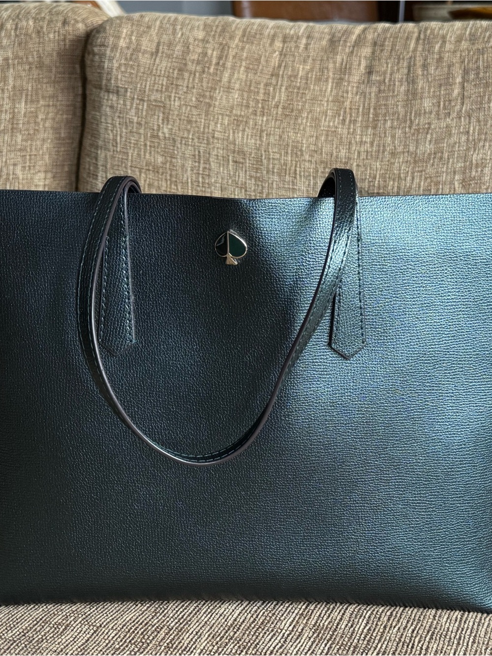 kate spade dark green Pebbled Leather Tote with Spade Logo